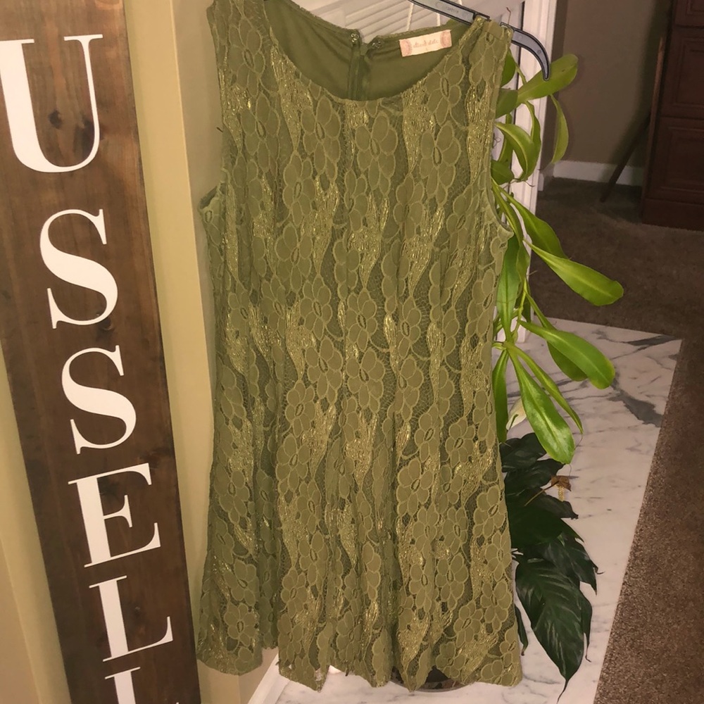 Large, green, knee length lace dress; Altar’d State